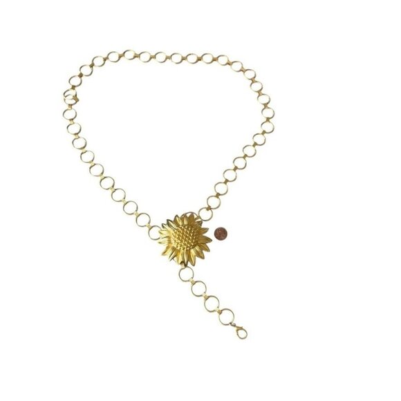 Vintage 80's chunky gold sunflower chain belt One size fits all - Picture 1 of 8